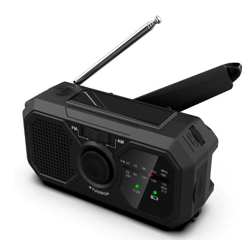 Portable Emergency Radio with Solar Charging & LED Flashlight