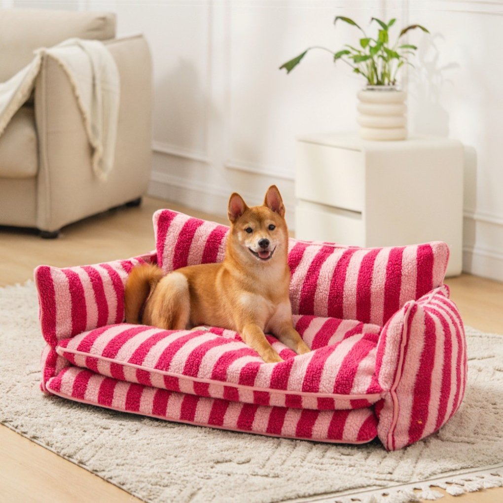Cozy Striped Double-Layer Dog & Cat Sofa Bed
