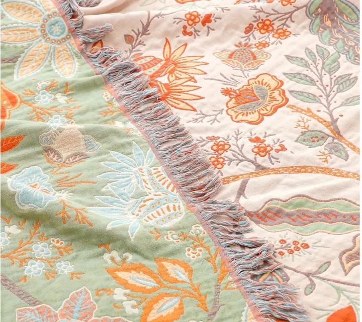 Rustic Floral Tassel Blanket