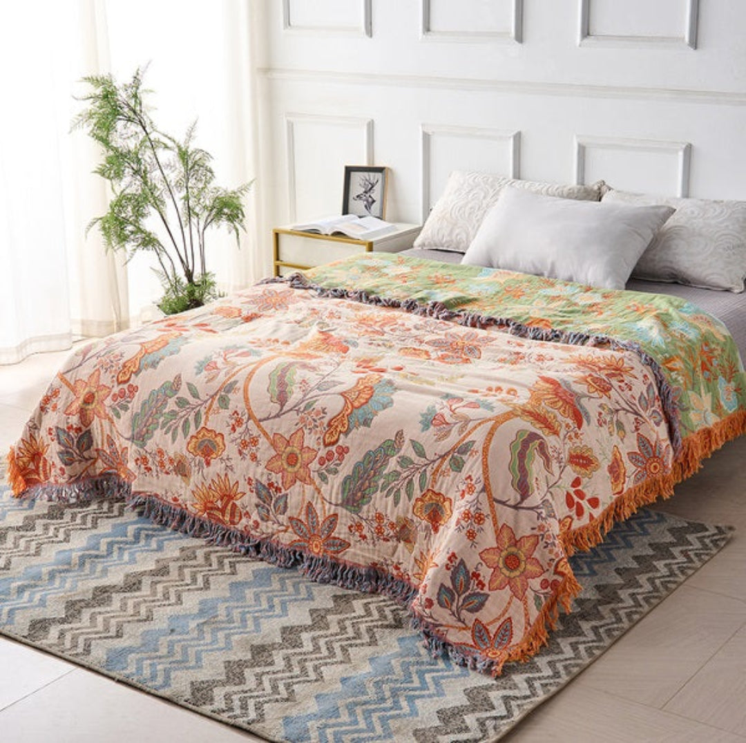 Rustic Floral Tassel Blanket