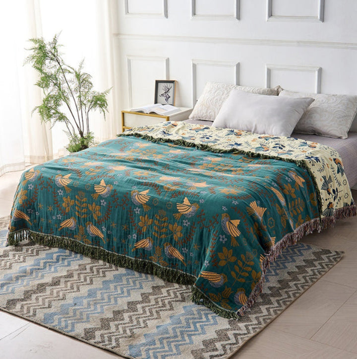 Reversible Scandinavian Bird Throw Blanket