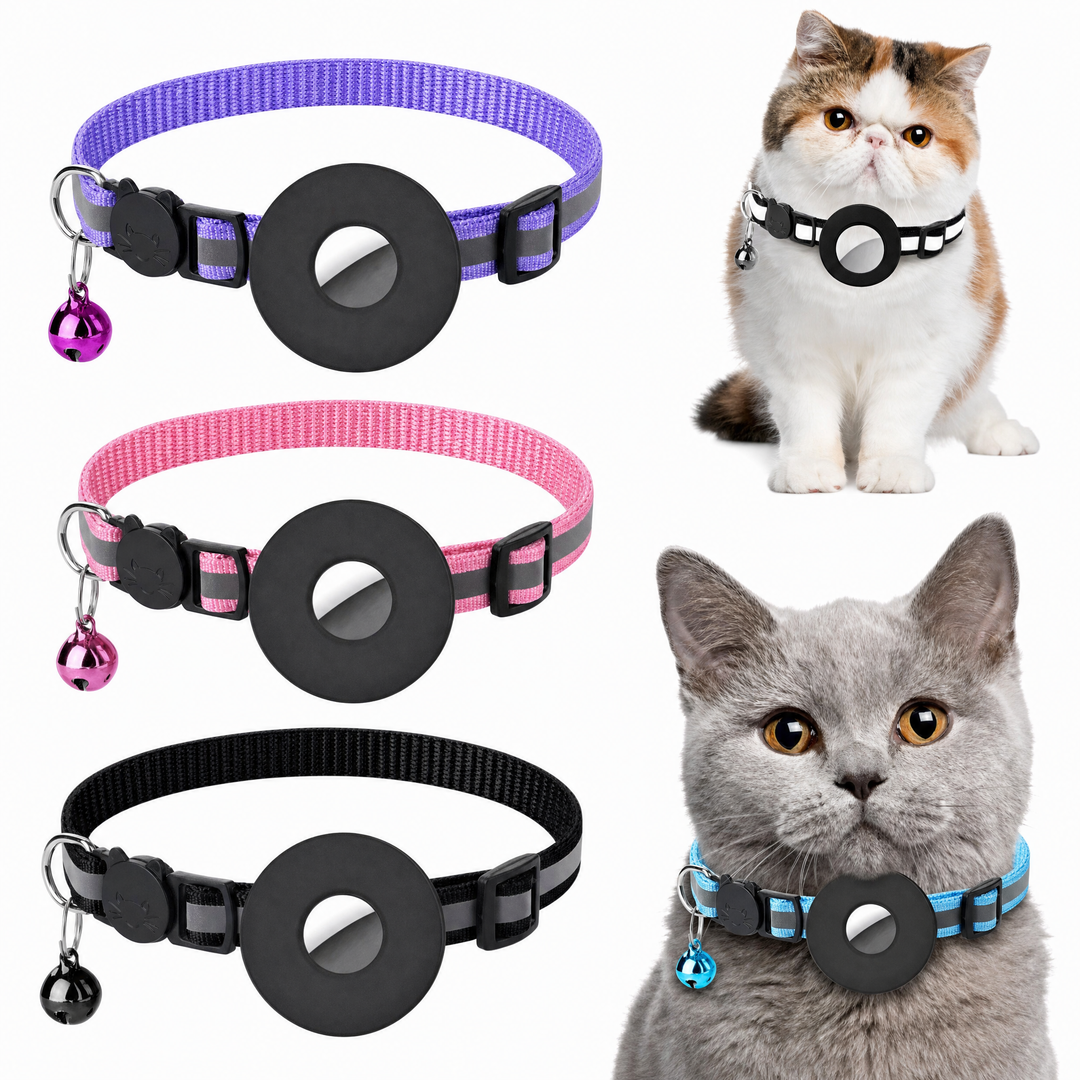 Reflective Nylon Pet Collar with AirTag Holder